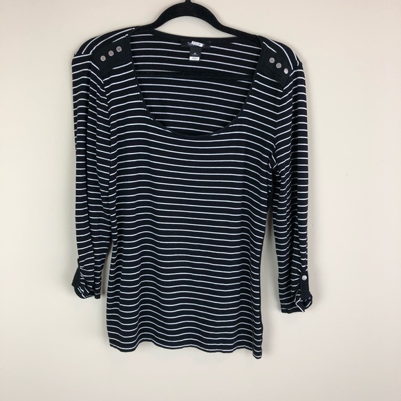 White House Black Market Tops - White House Black Market Black & White Striped Long Sleeve Tee